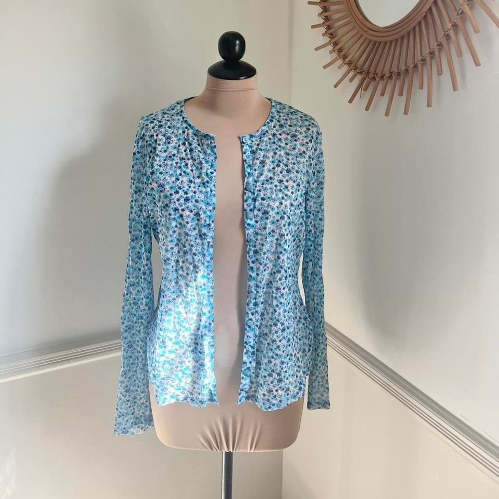 Vintage Y2K Micro Daisy Floral Mesh Blouse